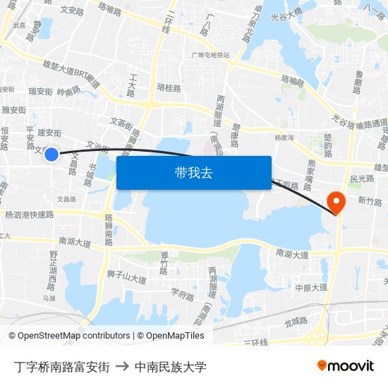 丁字桥南路富安街 to 中南民族大学 map