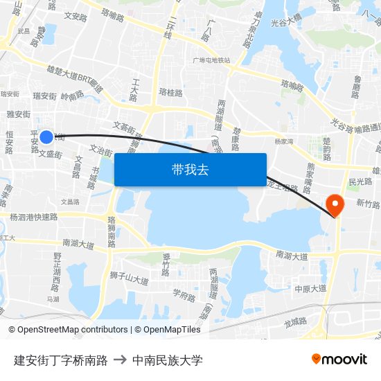 建安街丁字桥南路 to 中南民族大学 map