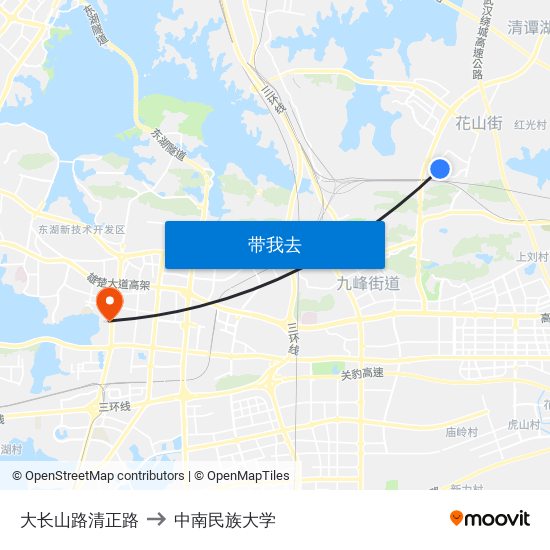 大长山路清正路 to 中南民族大学 map