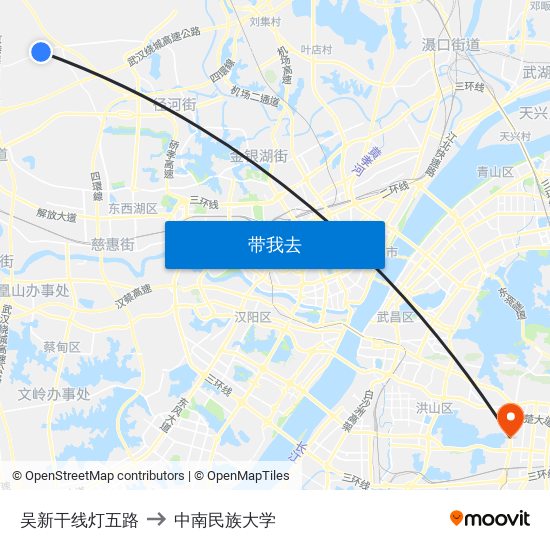 吴新干线灯五路 to 中南民族大学 map