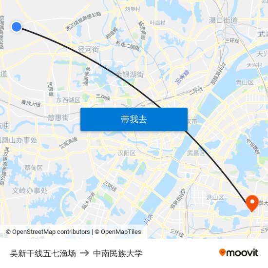 吴新干线五七渔场 to 中南民族大学 map