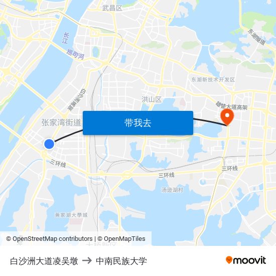 白沙洲大道凌吴墩 to 中南民族大学 map
