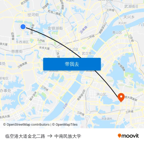 临空港大道金北二路 to 中南民族大学 map