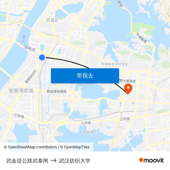 武金堤公路武泰闸 to 武汉纺织大学 map