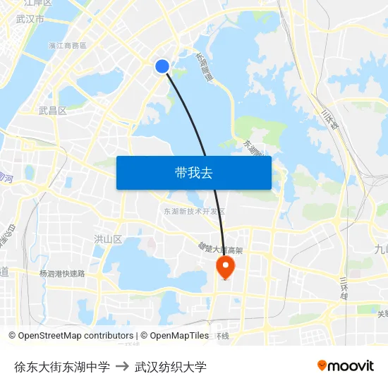 徐东大街东湖中学 to 武汉纺织大学 map