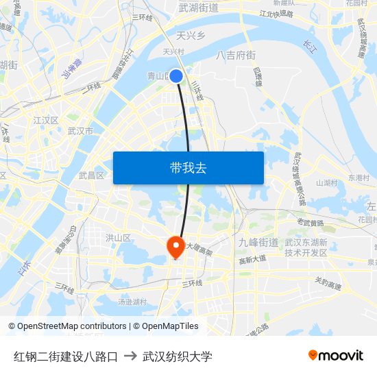 红钢二街建设八路口 to 武汉纺织大学 map