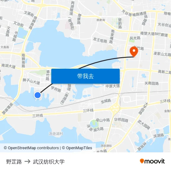 野芷路 to 武汉纺织大学 map