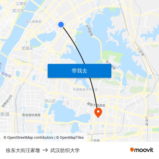 徐东大街汪家墩 to 武汉纺织大学 map