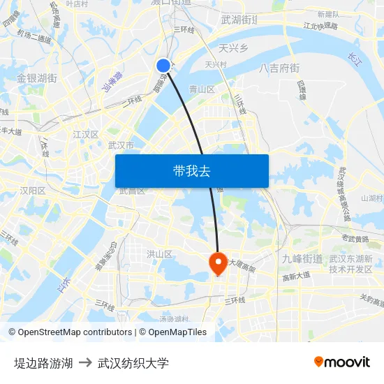 堤边路游湖 to 武汉纺织大学 map