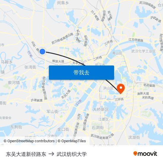 东吴大道新径路东 to 武汉纺织大学 map