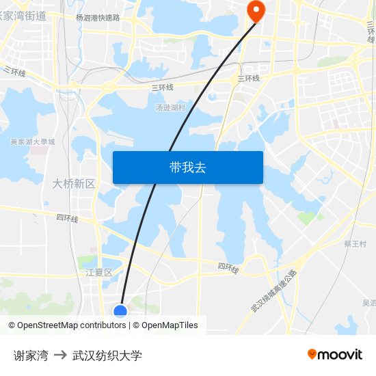 谢家湾 to 武汉纺织大学 map