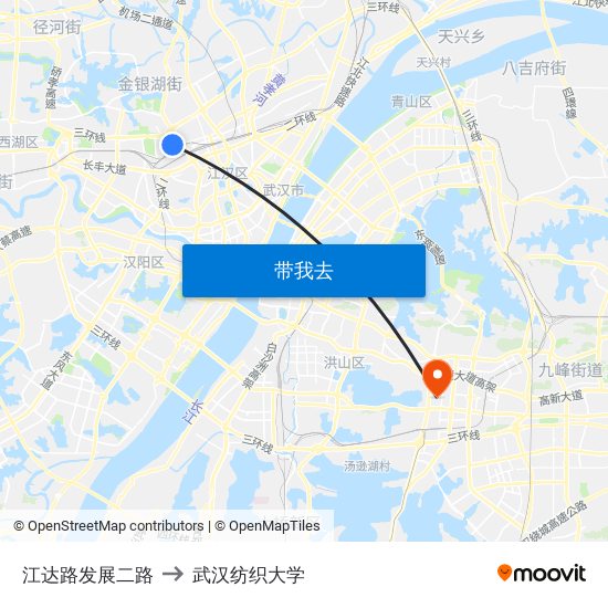 江达路发展二路 to 武汉纺织大学 map