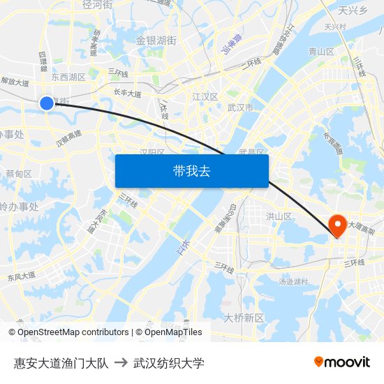 惠安大道渔门大队 to 武汉纺织大学 map