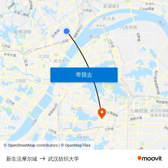 新生活摩尔城 to 武汉纺织大学 map