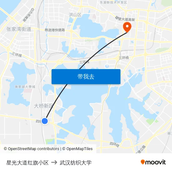 星光大道红旗小区 to 武汉纺织大学 map