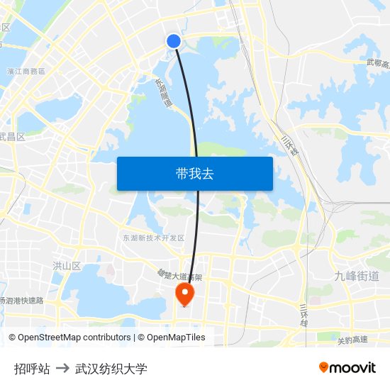 招呼站 to 武汉纺织大学 map