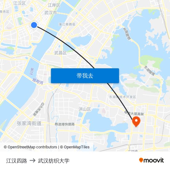 江汉四路 to 武汉纺织大学 map