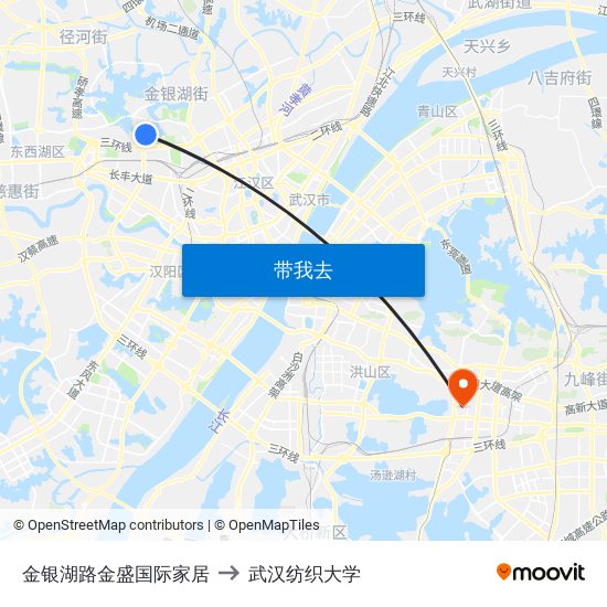 金银湖路金盛国际家居 to 武汉纺织大学 map