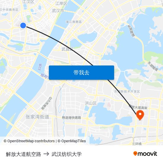 解放大道航空路 to 武汉纺织大学 map