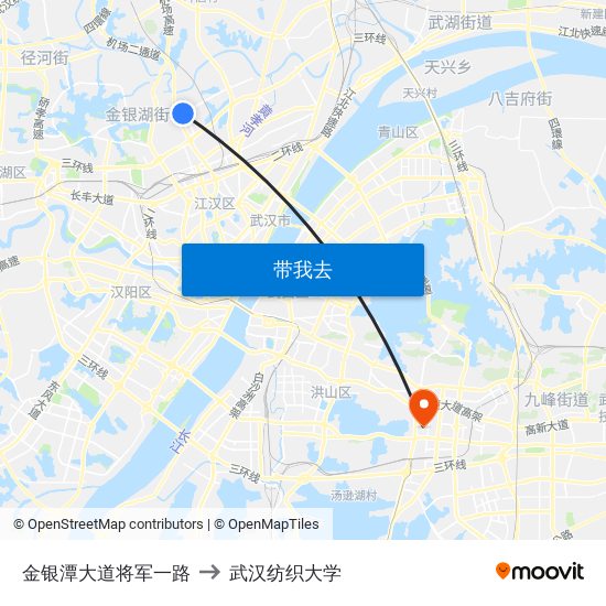 金银潭大道将军一路 to 武汉纺织大学 map