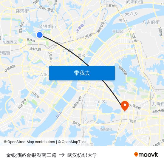 金银湖路金银湖南二路 to 武汉纺织大学 map