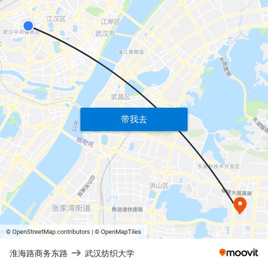 淮海路商务东路 to 武汉纺织大学 map