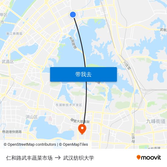 仁和路武丰蔬菜市场 to 武汉纺织大学 map