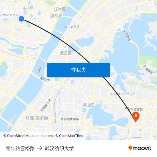 青年路雪松路 to 武汉纺织大学 map