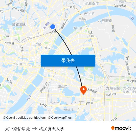 兴业路怡康苑 to 武汉纺织大学 map