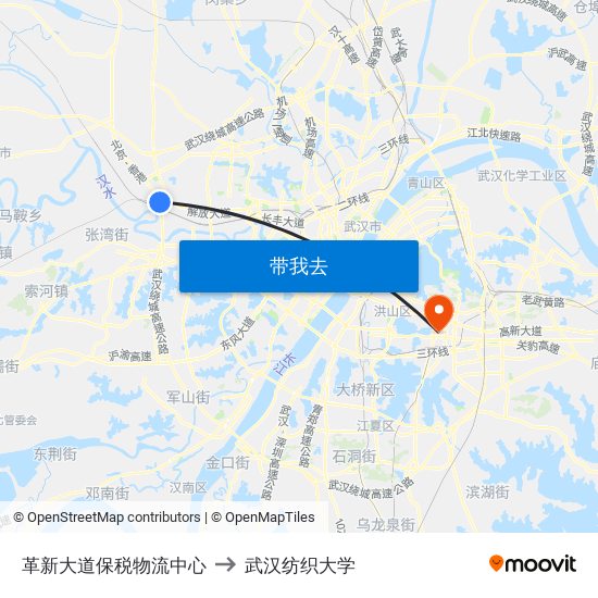 革新大道保税物流中心 to 武汉纺织大学 map