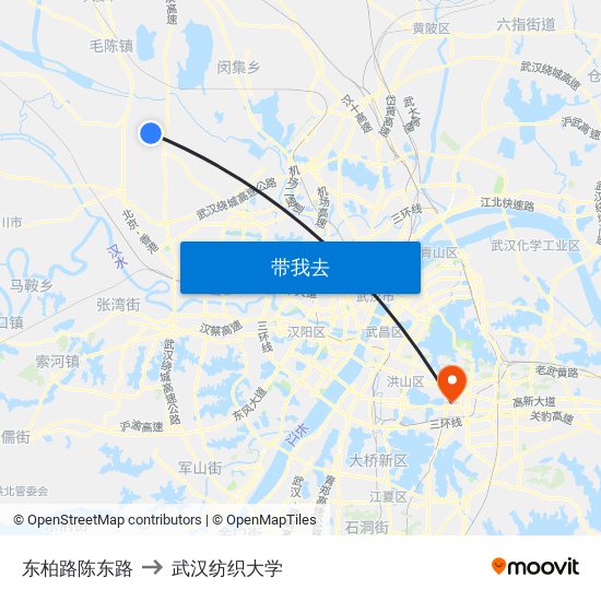 东柏路陈东路 to 武汉纺织大学 map