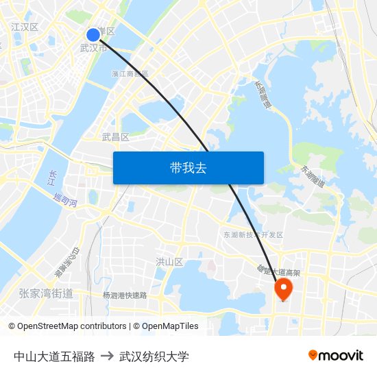 中山大道五福路 to 武汉纺织大学 map