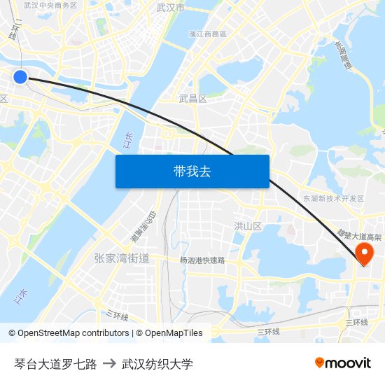 琴台大道罗七路 to 武汉纺织大学 map