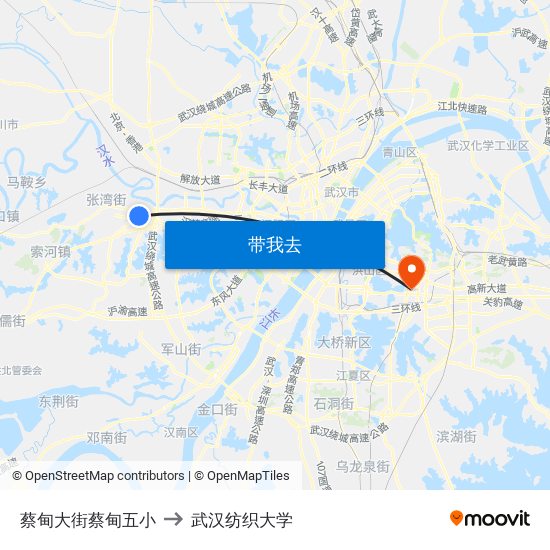 蔡甸大街蔡甸五小 to 武汉纺织大学 map