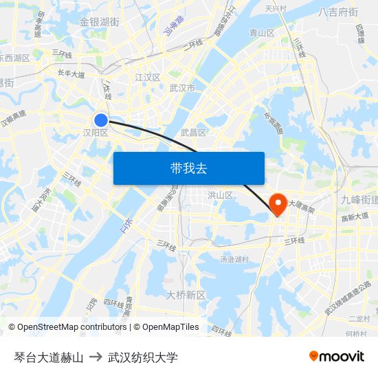 琴台大道赫山 to 武汉纺织大学 map