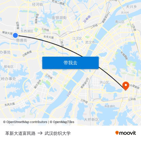 革新大道富民路 to 武汉纺织大学 map