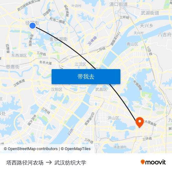 塔西路径河农场 to 武汉纺织大学 map