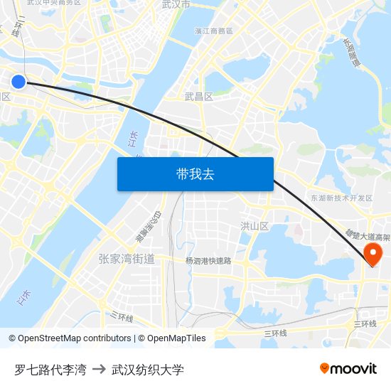 罗七路代李湾 to 武汉纺织大学 map