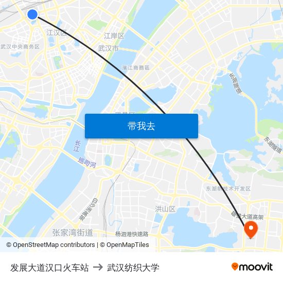发展大道汉口火车站 to 武汉纺织大学 map
