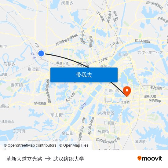 革新大道立光路 to 武汉纺织大学 map