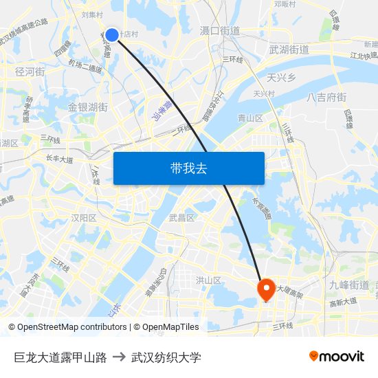 巨龙大道露甲山路 to 武汉纺织大学 map