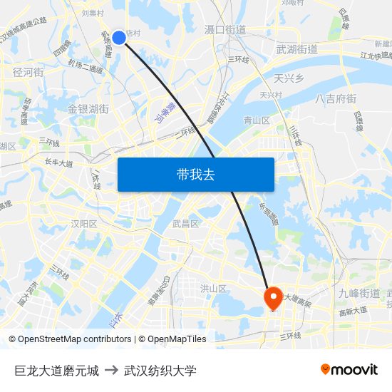 巨龙大道磨元城 to 武汉纺织大学 map