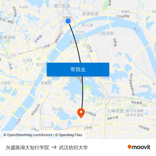 兴盛路湖大知行学院 to 武汉纺织大学 map