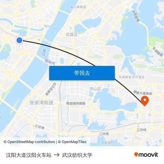 汉阳大道汉阳火车站 to 武汉纺织大学 map