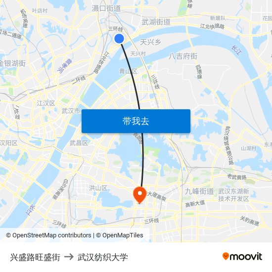 兴盛路旺盛街 to 武汉纺织大学 map