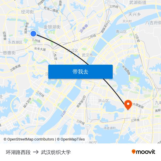 环湖路西段 to 武汉纺织大学 map