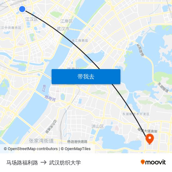 马场路福利路 to 武汉纺织大学 map