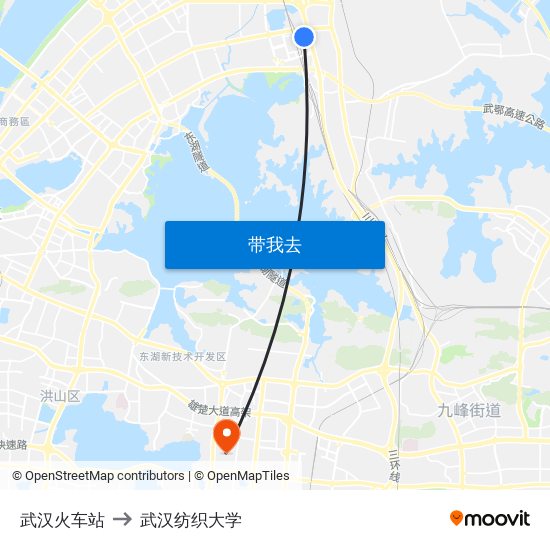 武汉火车站 to 武汉纺织大学 map