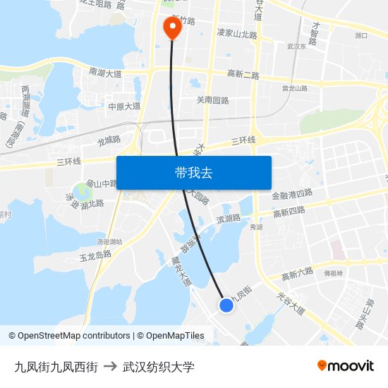 九凤街九凤西街 to 武汉纺织大学 map