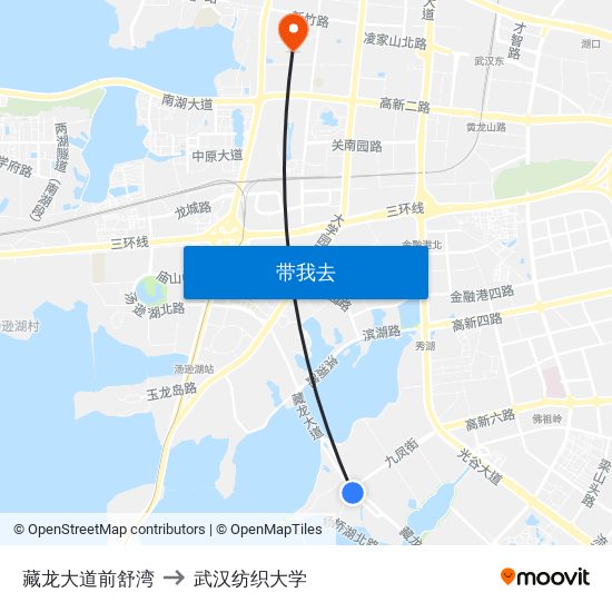 藏龙大道前舒湾 to 武汉纺织大学 map